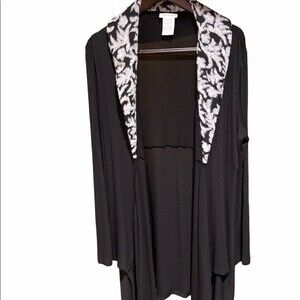 Soft Surroundings cardigan Womens sz M black duster detachable faux fur collar